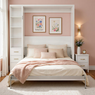 Grand lit escamotable avec armoires rabattables - Lit mural peu encombrant, cadre pliable automatique pour chambre / bureau