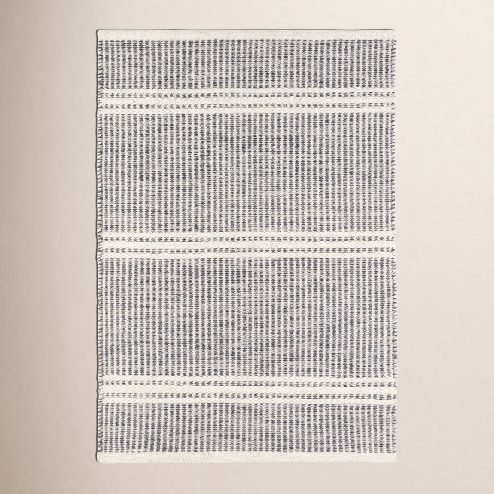 Malta Hand-Woven Striped Wool Rug, Rectangle 3' x 5', Gray