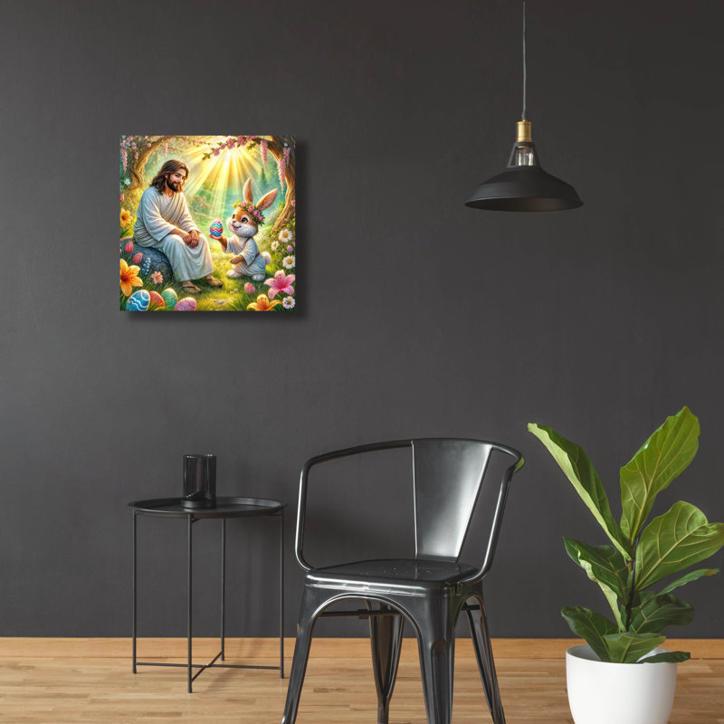 «Pâques, lapin et Jésus» par Rey Klimt, art mural acrylique, H 24 po x l 24 po