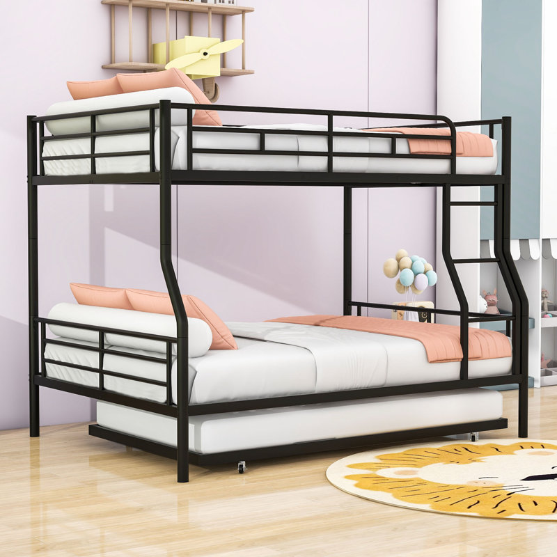 Contemporary Full XL Over Queen Iron Bunk Bed With Twin Trundle, Silver