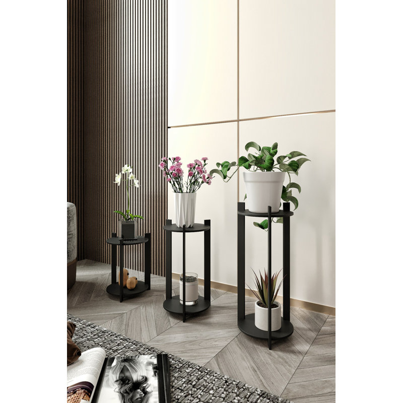Round Tiered Pedestal Stands - Plant Stand(Set Of 3), Black