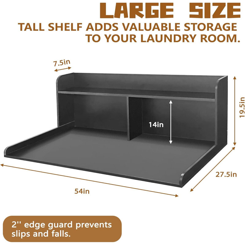 2-tier Laundry Room Countertop With Storage Shelf, Universal Washer And Dryer Topper For Folding And Organization, Durable Solid Wood Construction