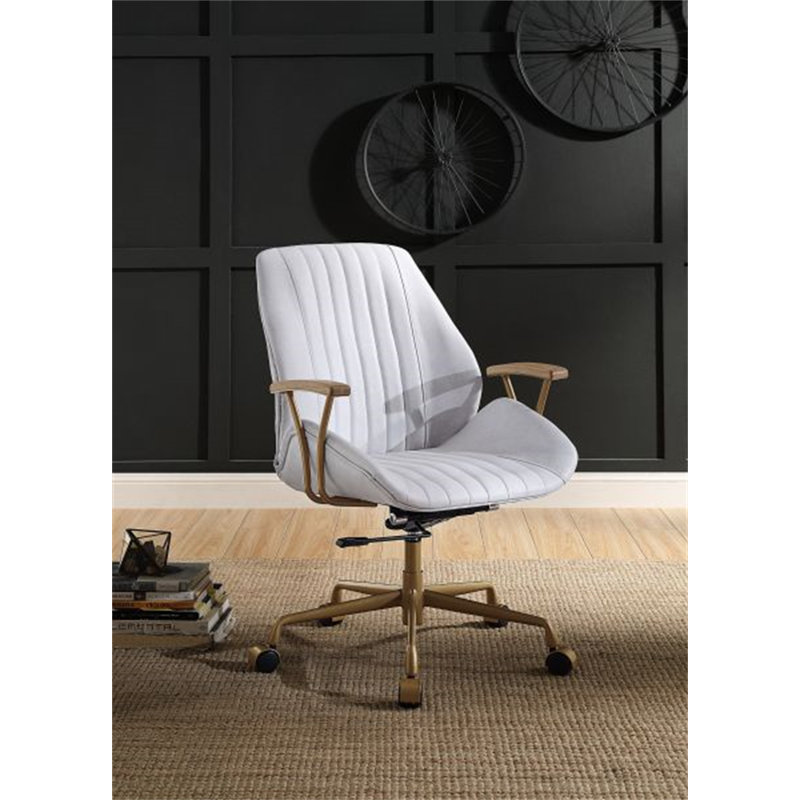 Chaise de bureau rembourrée avec siège à hauteur réglable pour le salon, Blanc