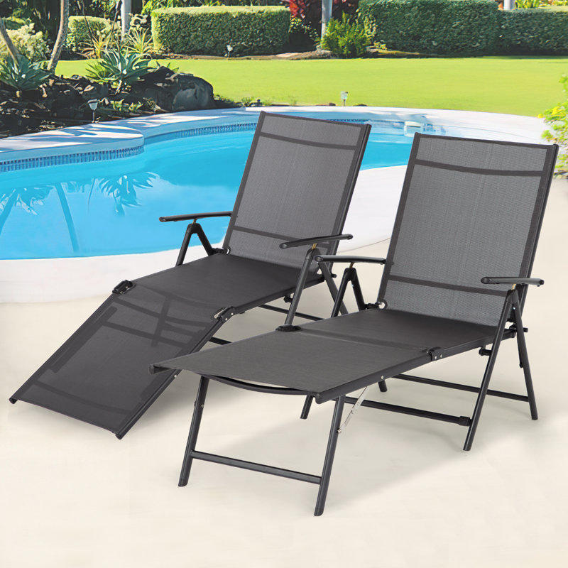 Denyel Outdoor Metal Chaise Lounge, Gray
