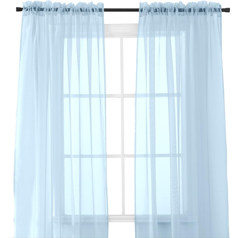 Yaelle Semi Sheer Curtain Pair, 60" W x 84" L, Light Blue