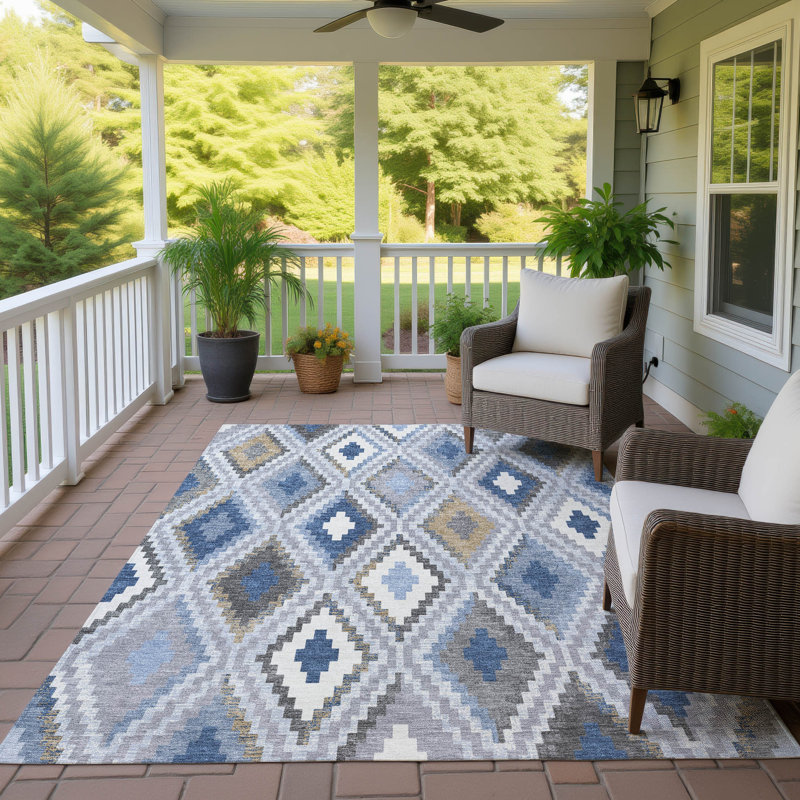 Machine Washable Indoor/Outdoor Aten ACN2331 Diamond Rug, Rectangle 10' x 14'