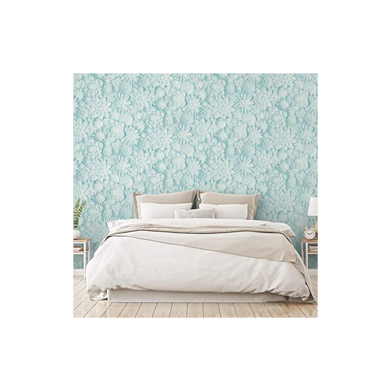 Dimensions Floral 10.05m x 53cm Wallpaper Roll, Teal