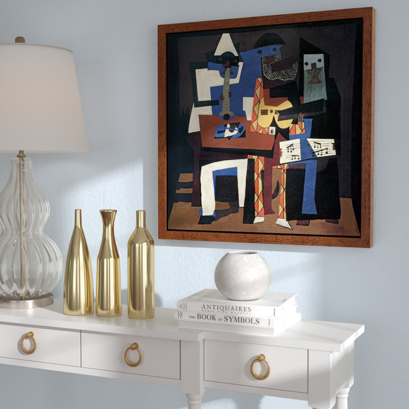 Three Musicians by Pablo Picasso - Painting on Canvas, Brown Framed, 66.04 cm H x 66.04 cm W