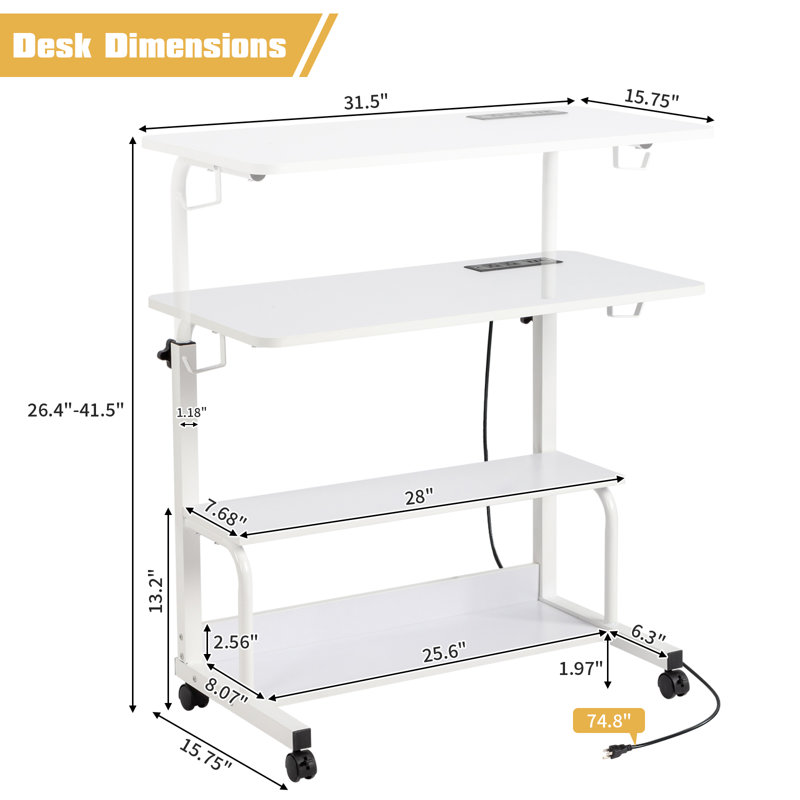 Table de bout pour ordinateur portable avec table de chargement, 2 ports USB, Blanc