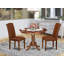 Ensemble de coin repas 3 pièces pour petits espaces comprenant une table ronde avec piédestal et 2 chaises rembourrées en similicuir brun, acajou