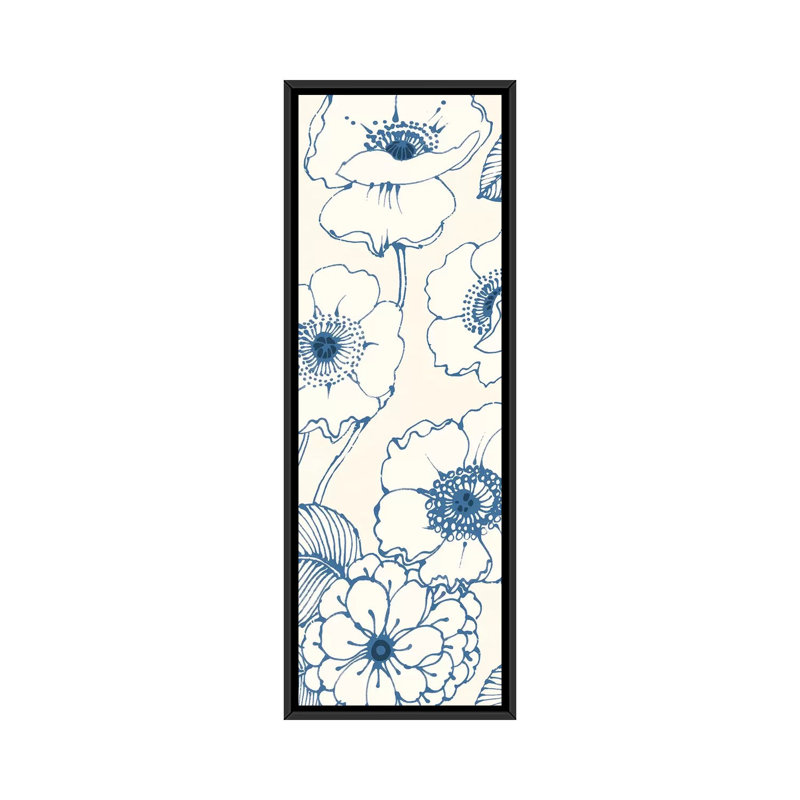 «Pen and Ink Flowers on Cream Panel», impression sur toile, H 36 po x l 12 po x P 1,5 po, Cadre noir