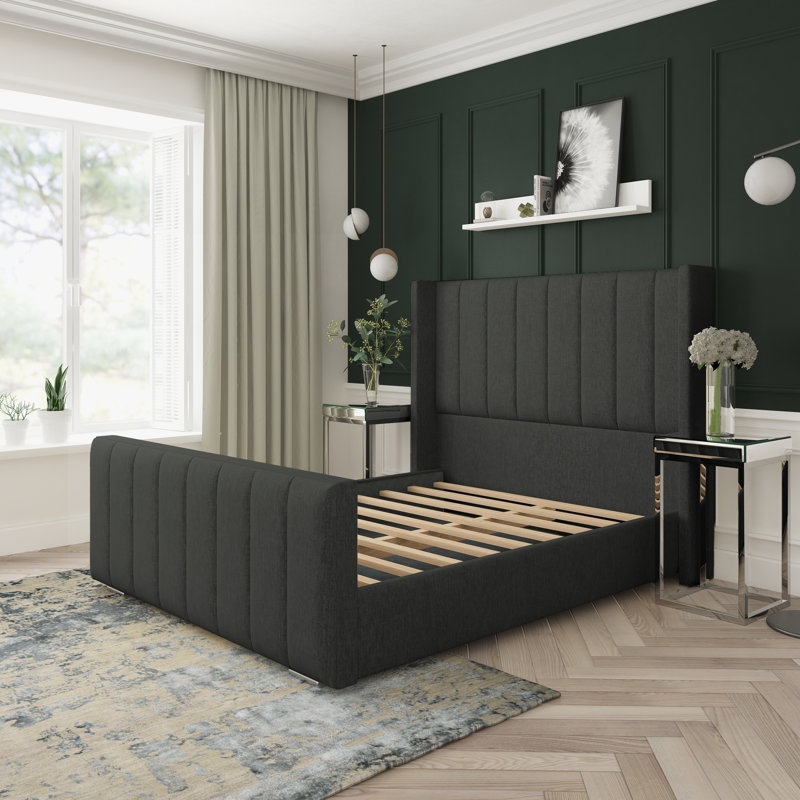 Aspen Chenille Upholstered Bed Frame, Charcoal, Single (3')