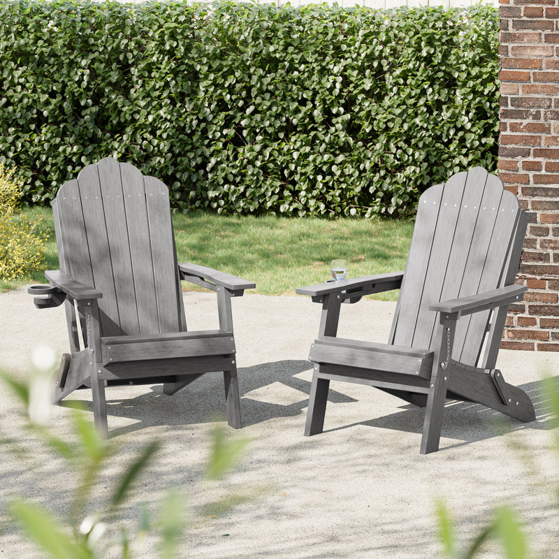 All-Weather Outdoor Adirondack Chair with Cup Holder & Ergonimic Design, Heavy Duty Outdoor Chair Lawn Deck Patio Seating