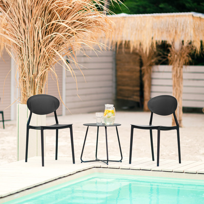 Eilonwy Stacking Patio Dining Side Chair, Black