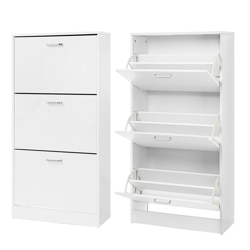 18 Pair Shoe Storage Cabinet, White/White