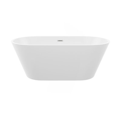 Baignoire autoportante 59 po en acrylique, baignoire autoportante, finition blanc brillant, trop-plein chromé et bonde escamotable