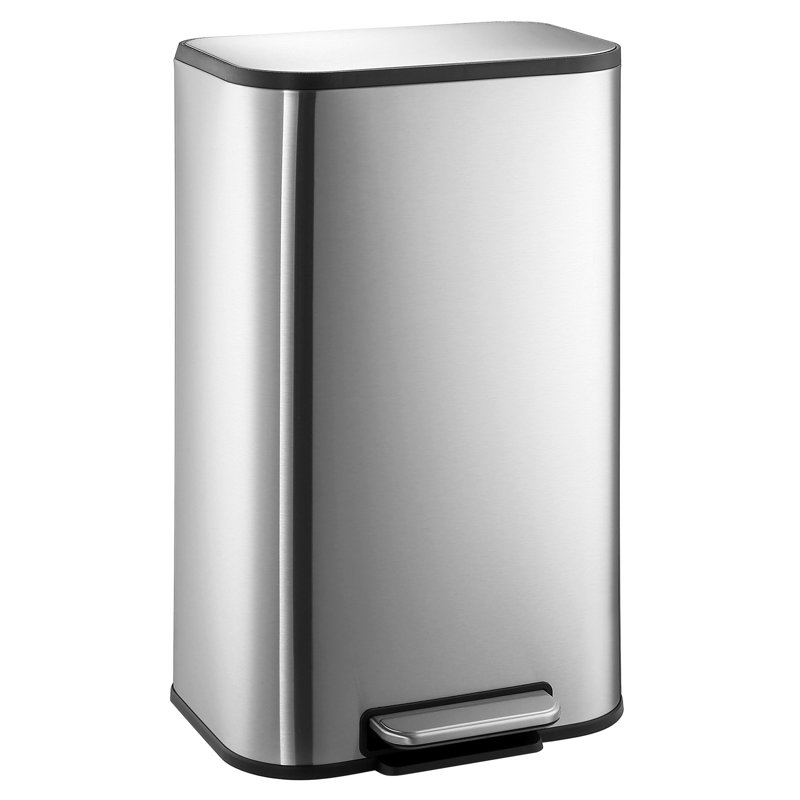 Stainless Steel Garbage Can With Lid, Step-On Pedal And Inner Bucket, Rectangular Trash Can For Kitchen, 12