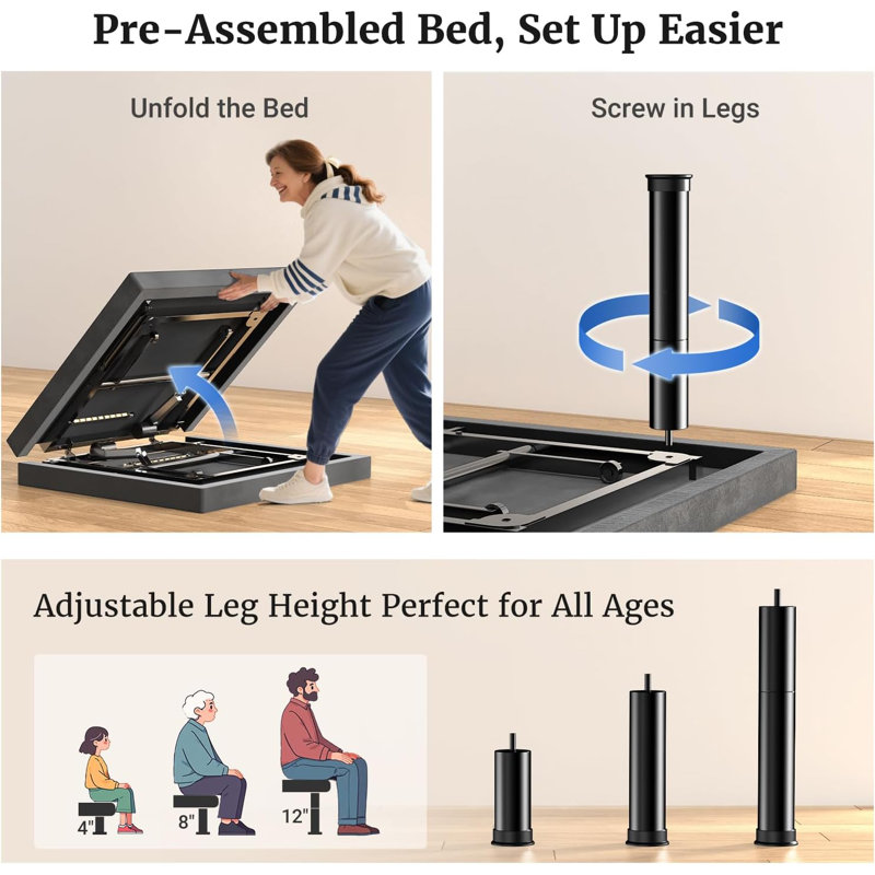 T450 Adjustable Bed Frame Full with Remote, Ergonomic Adjustable Base with Head & Foot Incline, Zero Gravity, Nightlight, Quiet Motor, and 3 Height-Adjustable Legs, Easy Assembly