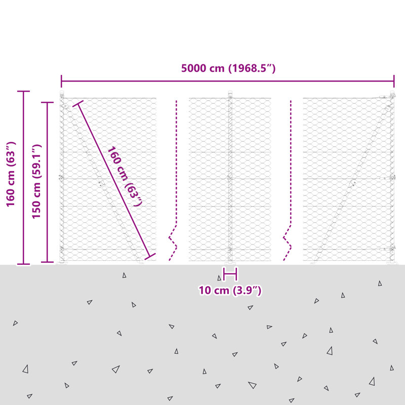 Vidaxl Hexagon Fence Steel, Grey, 150cm H x 5000cm W
