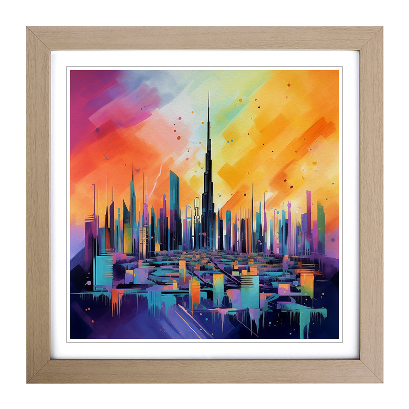 City Of Dubai Color Field No.1 - Single Picture Frame Print on Wood, Oak