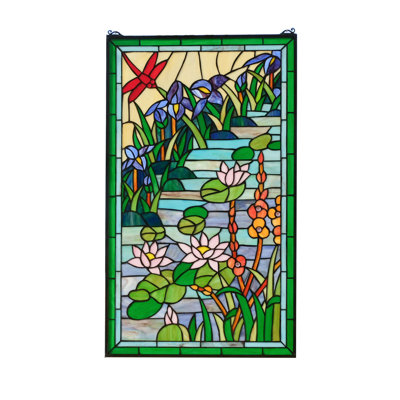 Vitrail de fenêtre en verre coloré libellule à fleurs d’eau