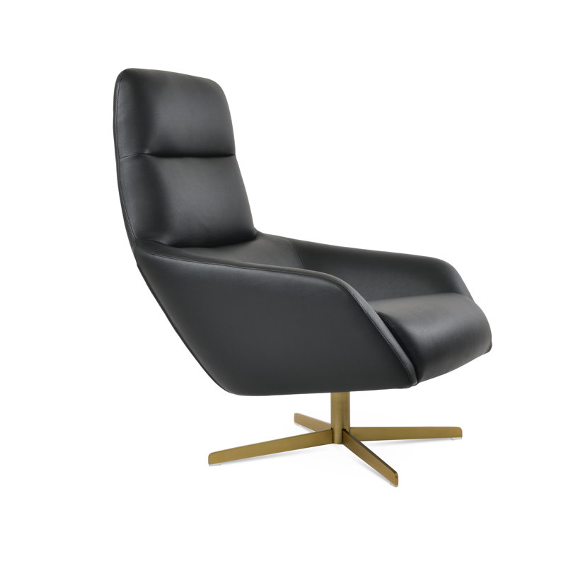 Fauteuil pivotant BRC 4 Star, Similicuir noir, Laiton