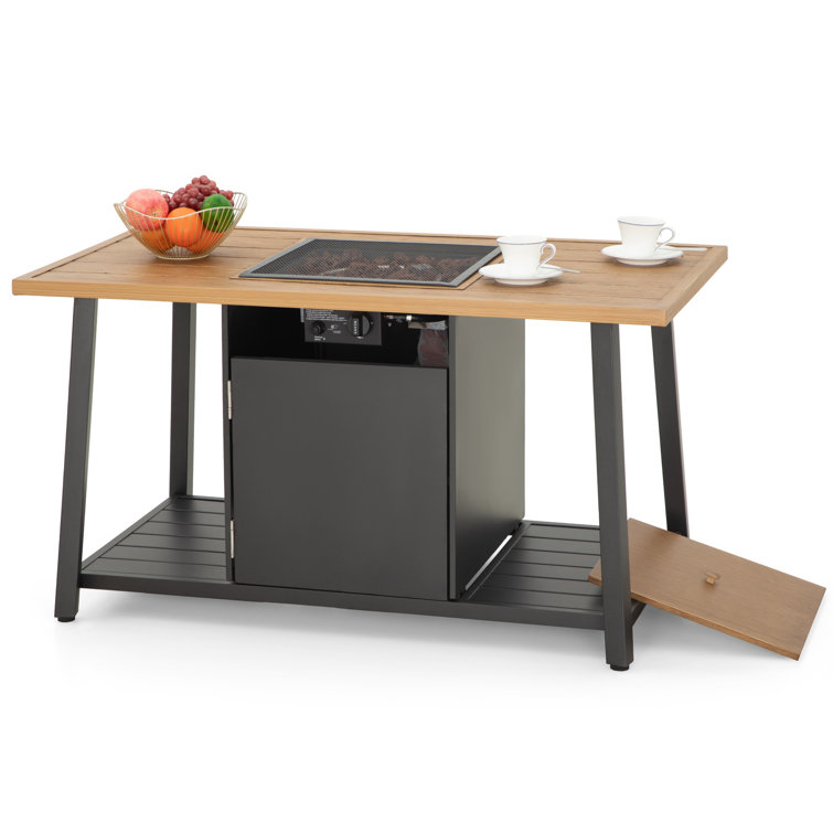 Rectangular Outdoor Gas Fire Pit Table with Storage Space