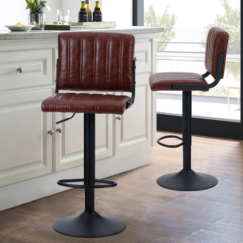 Ninad Swivel Upholstered Adjustable Height Counter Stool with Metal Frame, Red