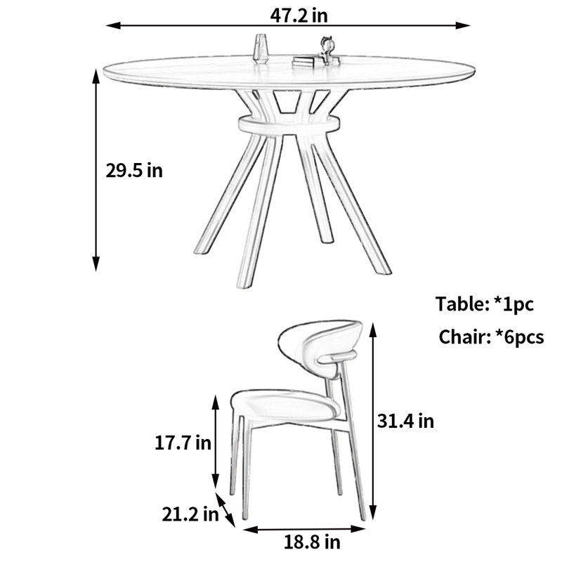 Table et chaises de salle à manger haut de gamme et pratiques, H 29,5 po x L 47,2 po x l 47,2 po