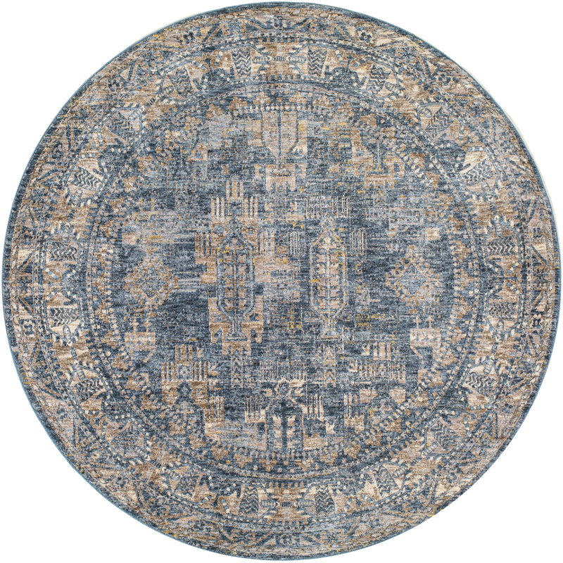 Tapis oriental bleu marine / brun Lessard, Rond 5 pi 3 po
