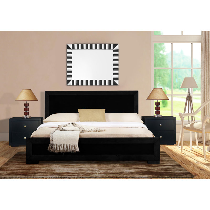 Ensemble de chambre avec lit plateforme 3 pièces Trent, Grand, Noir