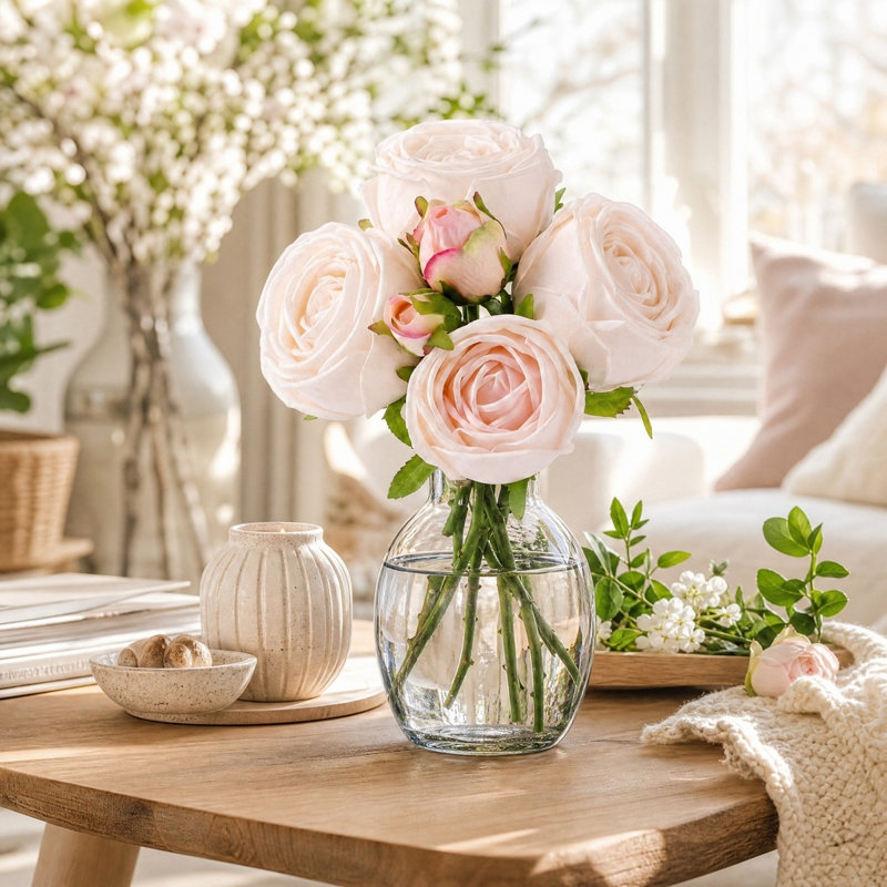 Bouquet de renoncules artificielles de 23 cm (9,06 pouces), imitation rose en soie, idéal pour décorer une table de mariage ou un vase.