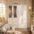 Wardrobe Armoire with Glass Display Door, Modular Bedroom Closet Storage with 3 Drawers and Hanging Rod