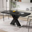 Table de salle à manger rectangulaire moderne, plateau de table en marbre noir imprimé et extensible + pied de table en panneau de fibres à densité moyenne avec base en métal (même SKU: W757S00012)-434871258-434871252