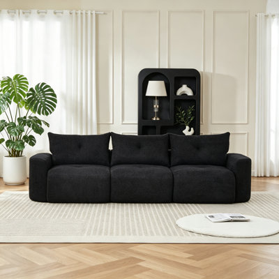 Canapé en chenille pour le salon, grand canapé 3 places moderne de 109 po avec accoudoirs épaissis, dossier rembourré, assise profonde, moelleux, confortable pour le salon, la chambre à coucher, un appartement, le bureau noir