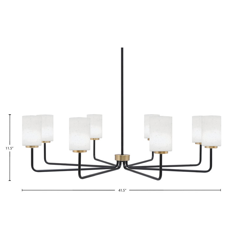 Lustre 8 lumières Amarmula, noir mat et laiton vieilli, verre mousseline blanc 4 po, Noir/laiton