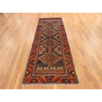 Tapis de couloir oriental brun foncé ombré 3 pi 3 po x 9 pi 6 po, 100% laine, noué à la main, nettoyé professionnellement, usure uniforme
