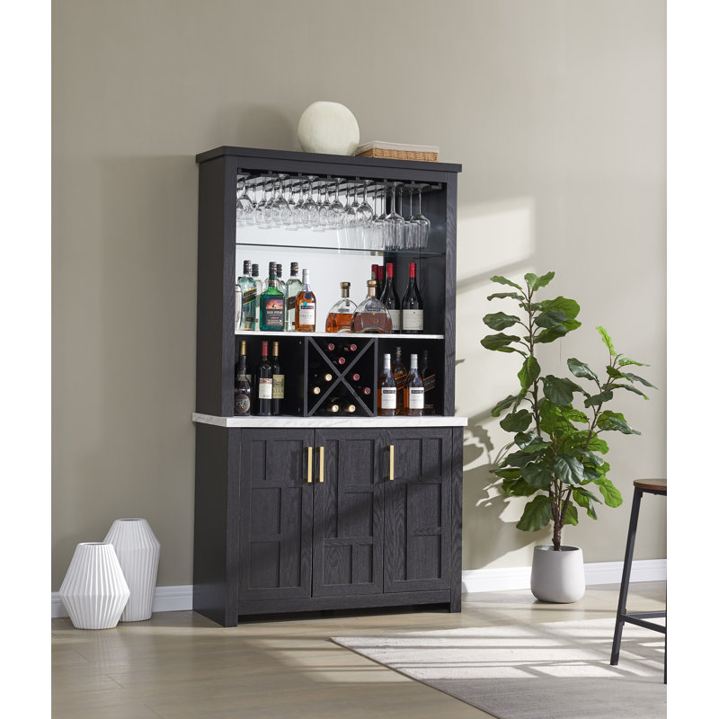 Armoire de bar 41,7 po Bardha, Noir / or