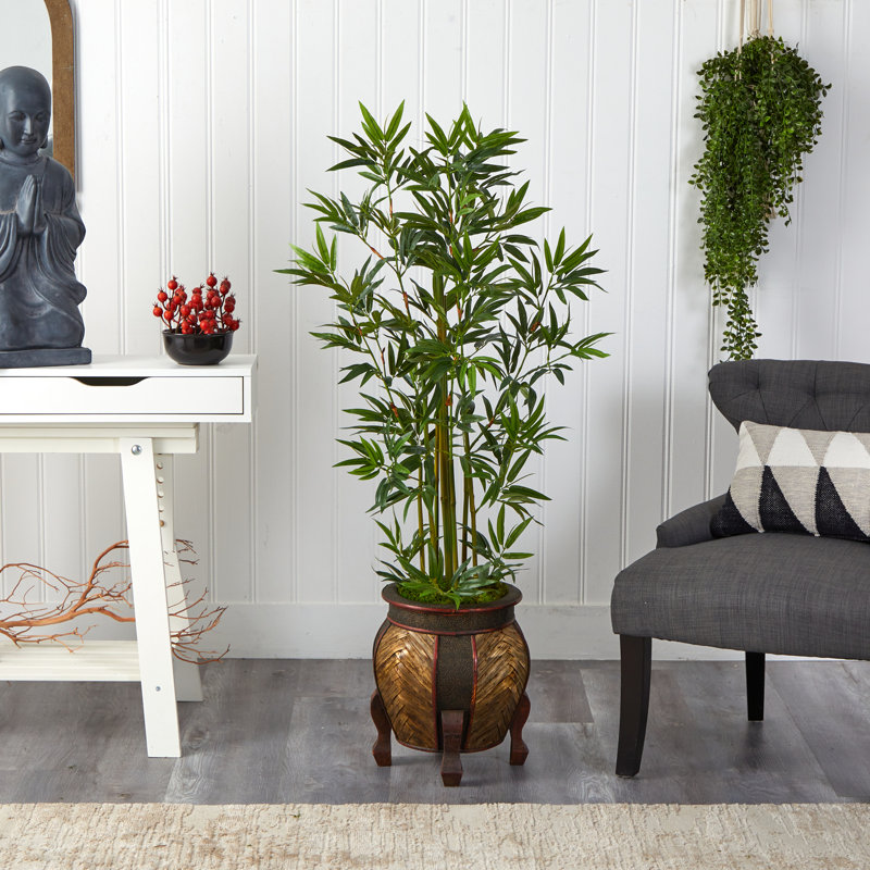 54'' Faux Palm Tree in Wood Decorative Vase