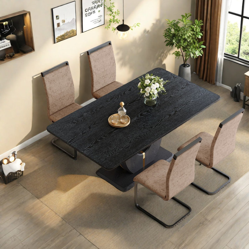 Ensembles de table de salle à manger moderne en bois MDF pour la maison, chaises en tissu brun pour 4