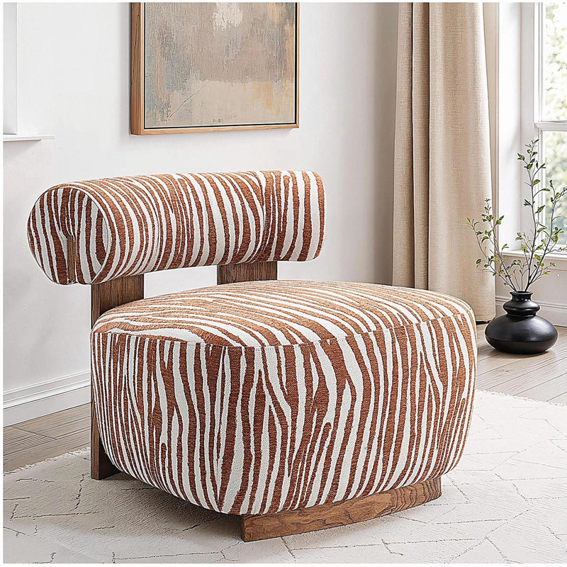 1 pièce Chaise d'appoint à rayures zébrées Tissu de mousse à haute densité Dossier cylindrique Finition orange rustique Salon principal