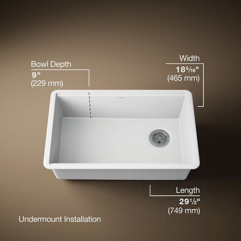 Billings Undermount Single-Bowl Kitchen Sink, White/Gray