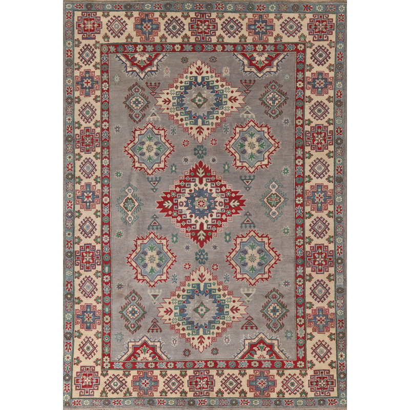 Gray Geometric Kazak Oriental Area Rug 10