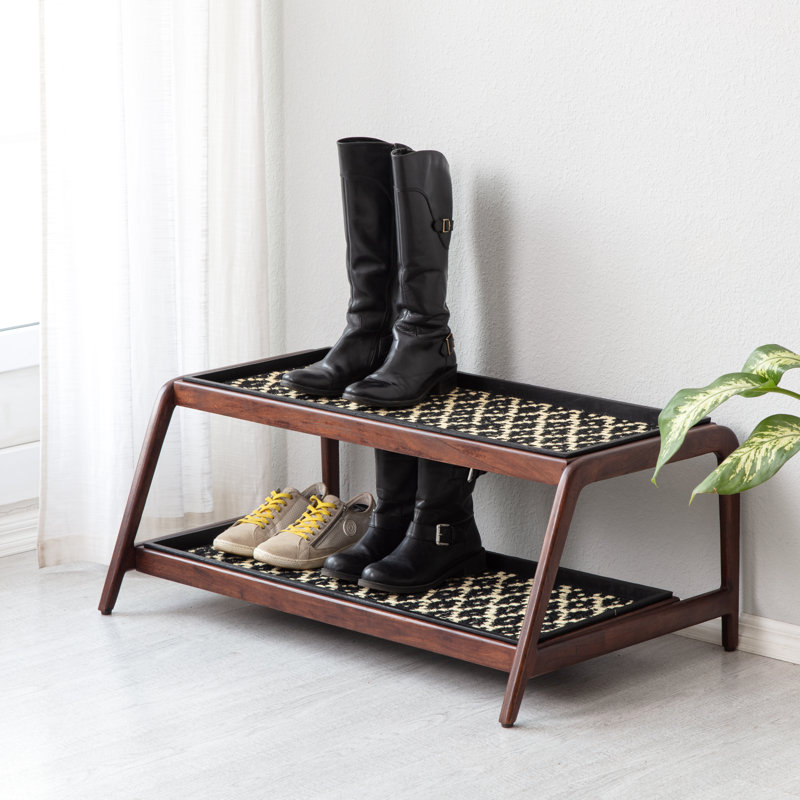 Support à bottes en bois massif de qualité supérieure avec tapis en fibre de coco naturelle - Rangement pour chaussures
