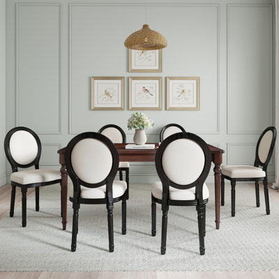 Mid Century Dining Table Set, Rectangular Dining Table With Solid Wood Legs And Upholstered King Louis Back Dining Chairs For Kitchen/Dining Room