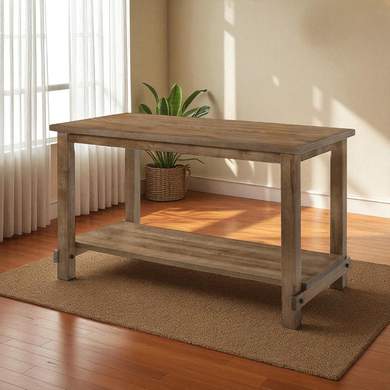Rustic Wooden Counter Height Table With Open Shelf Storage