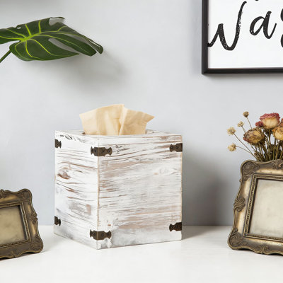 Farmhouse Style Solid Wood Tissue Box Cover With Slide-Out Bottom Panel, Rustic Tissue Box Holder For Living Room, Bathroom, Bedroom, And Dining Room Decor