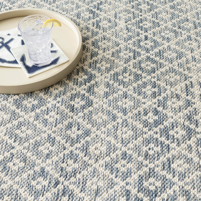 Melange Diamond Blue Handwoven Cotton Rug, Rectangle 4' x 6'