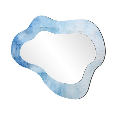 White And Blue Scandinavian Tiles IV - Boho Mosaic Bohemian Wall Mirror In Asymmetrical Shapes