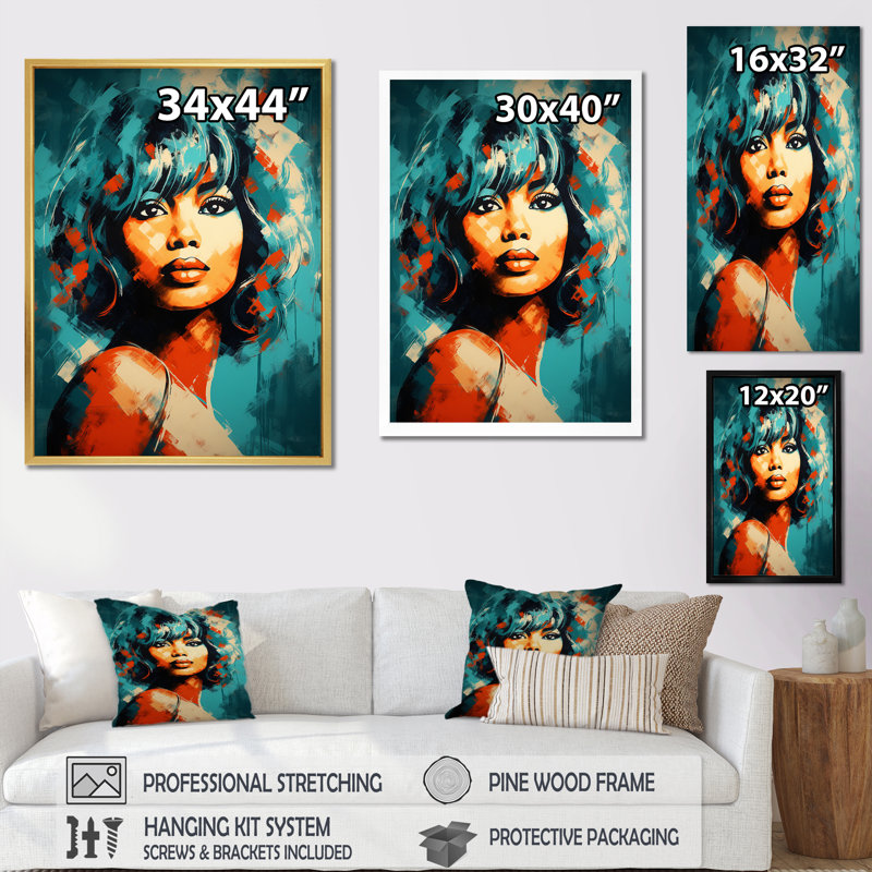 Turquoise Turner III - Portrait, reproduction d'art mural_105867, H 44 po x l 34 po x P 1,5 po, Cadre photo noir